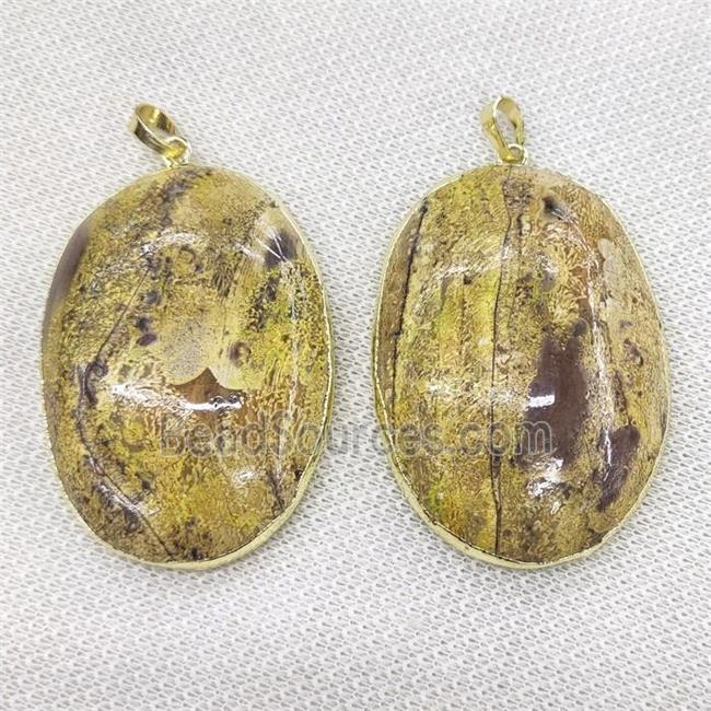 yellow Ocean Jasper oval pendant, gold plated