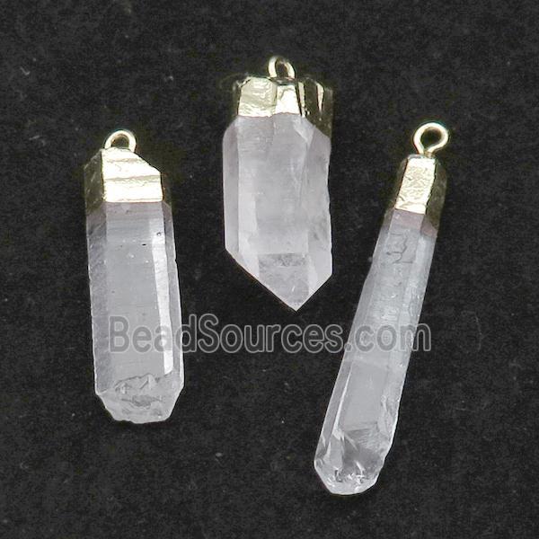 Clear Quartz stick pendant, silver plated