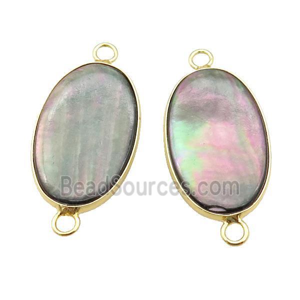 gray Abalone Shell oval connector, gold plated