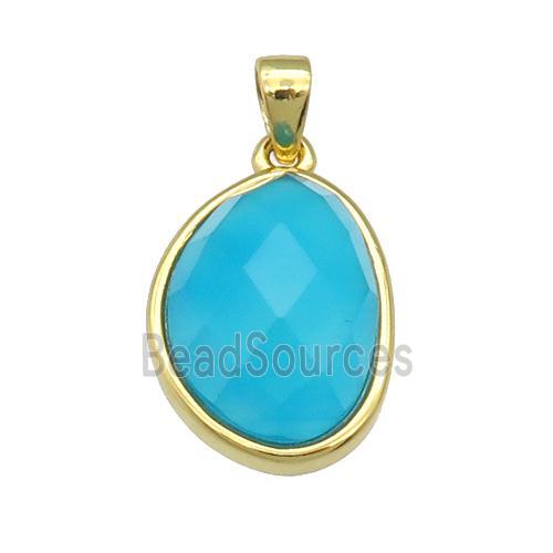 blue Agate teardrop pendant, gold plated