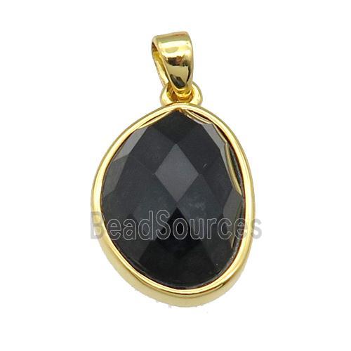 black Onyx Agate teardrop pendant, gold plated