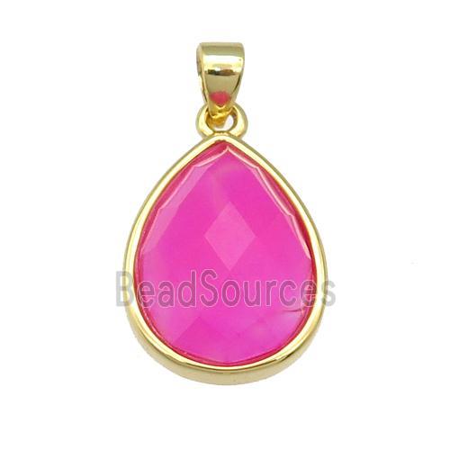 hotpink Agate teardrop pendant, gold plated