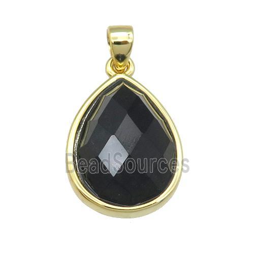 black Onyx Agate teardrop pendant, gold plated