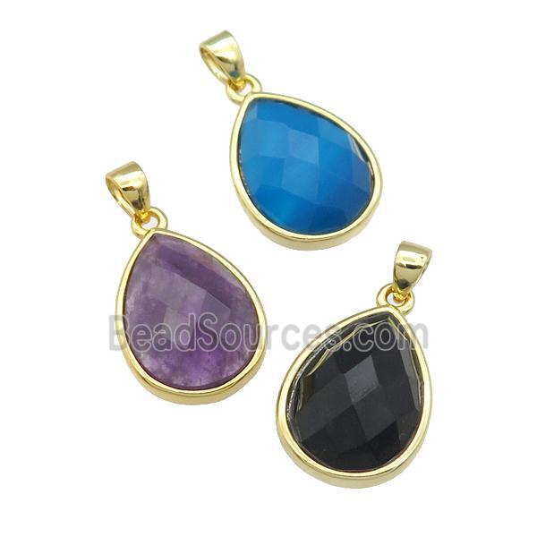 mixed Gemstone teardrop pendant, gold plated