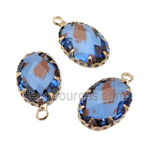 blue Crystal Glass oval pendant, gold plated