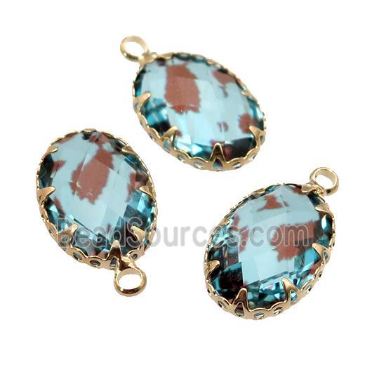 lt.blue Crystal Glass oval pendant, gold plated