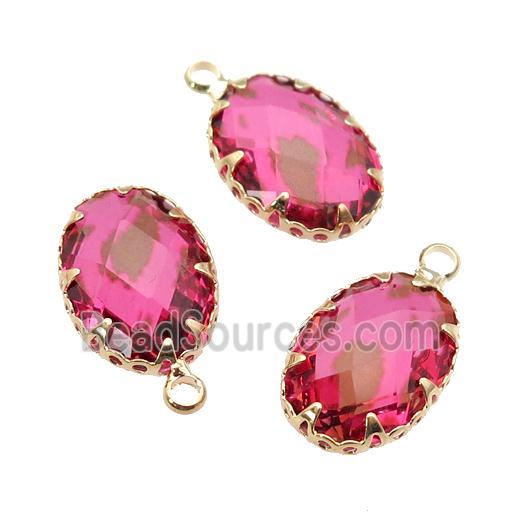 hotpink Crystal Glass oval pendant, gold plated