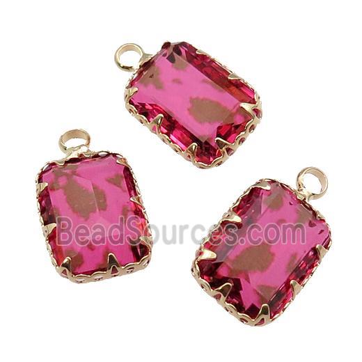 hotpink Crystal Glass rectangle pendant, gold plated