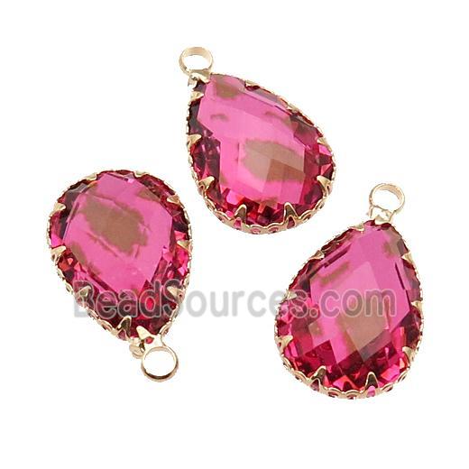 hotpink Crystal Glass teardrop pendant, gold plated