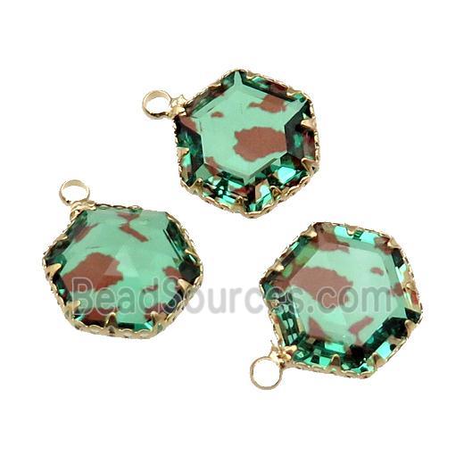 green Crystal Glass hexagon pendant, gold plated