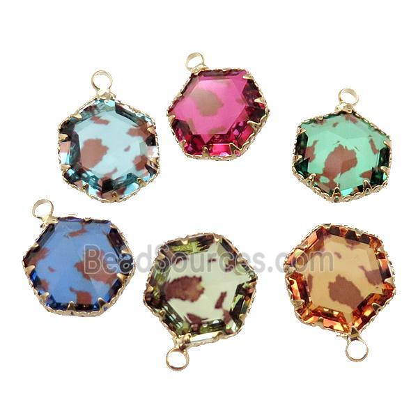 Crystal Glass hexagon pendant, gold plated, mixed