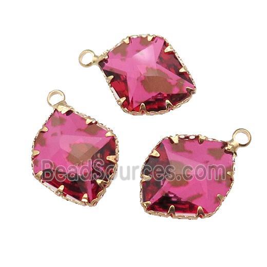 hotpink Crystal Glass leaf pendant, gold plated