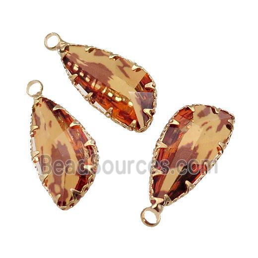 orange Crystal Glass teardrop pendant, gold plated