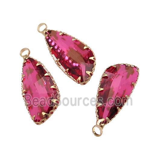 hotpink Crystal Glass teardrop pendant, gold plated