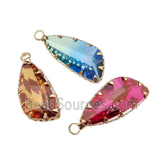 Crystal Glass teardrop pendant, gold plated, mixed