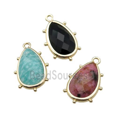 mixed Gemstone teardrop pendant, faceted, gold plated