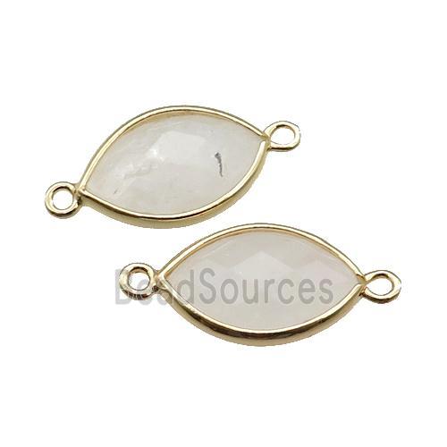 white Moonstone eye connector, faceted, gold plated