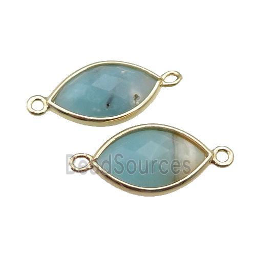 chinese Amazonite eye connector, faceted, gold plated