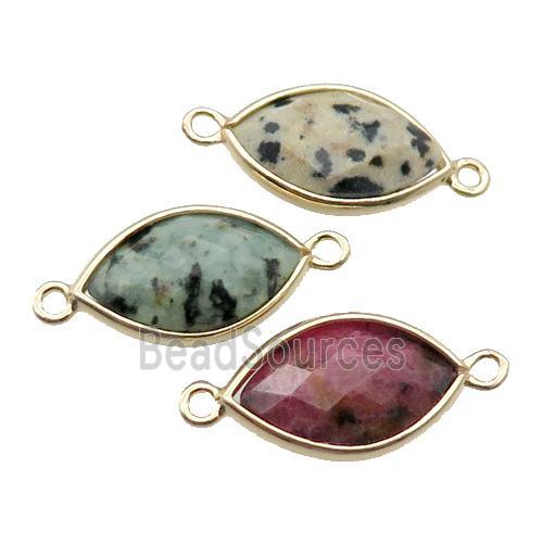 mixed Gemstone eye connector, faceted, gold plated