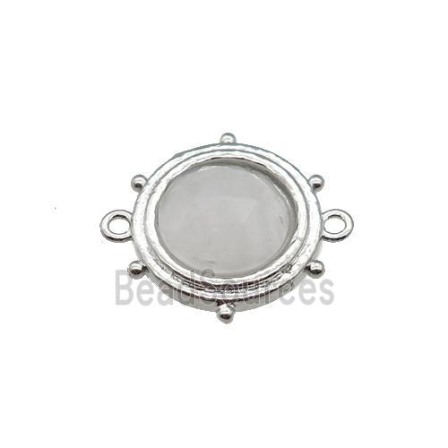 Clear Quartz circle connector, platinum plated