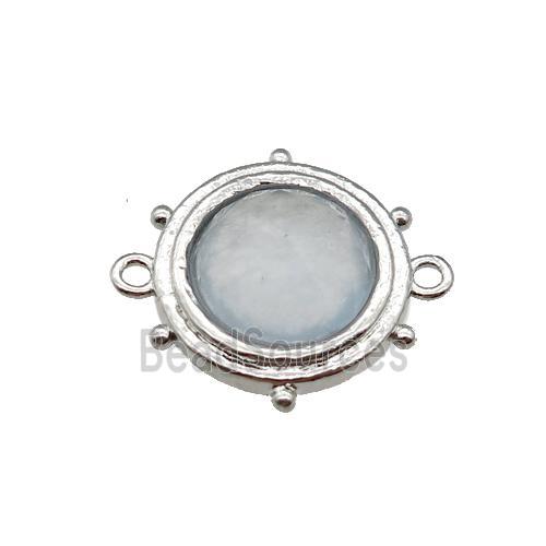 white Opalite circle connector, platinum plated