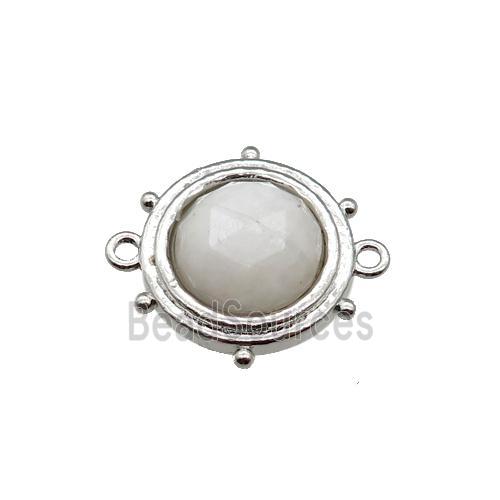 white Moonstone circle connector, platinum plated