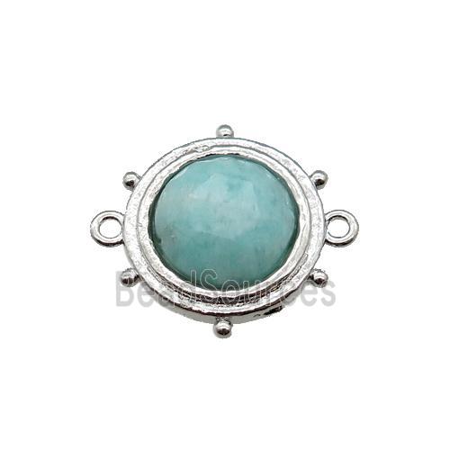 green Amazonite circle connector, platinum plated