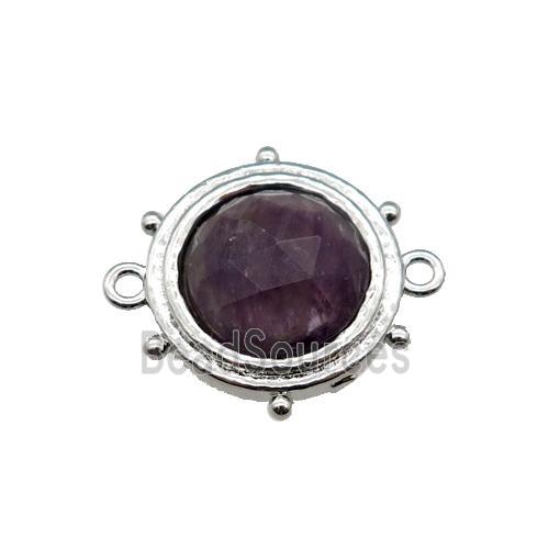 Amethyst circle connector, platinum plated