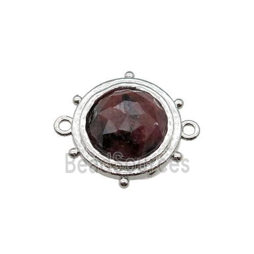 Rhodonite circle connector, platinum plated