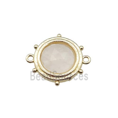 Clear Quartz circle connector, gold plated