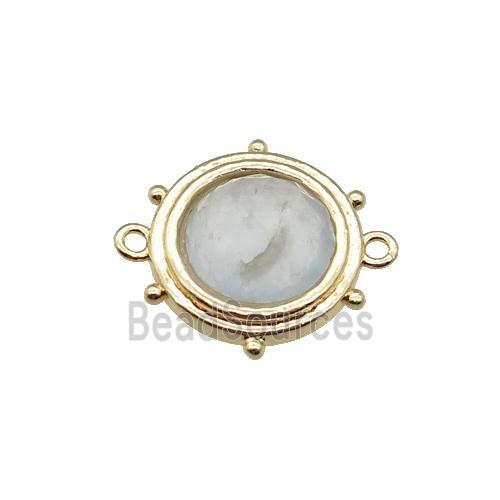 white Opalite circle connector, gold plated