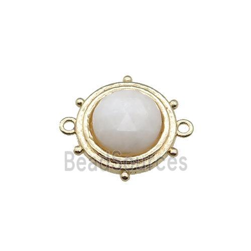 white Moonstone circle connector, gold plated