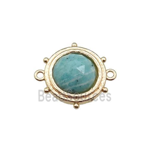 green Amazonite circle connector, gold plated