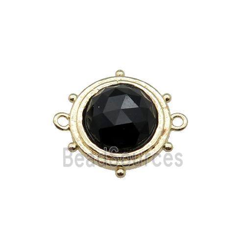 black Obsidian circle connector, gold plated