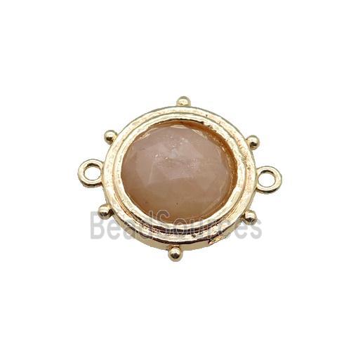 peach Sunstone circle connector, gold plated