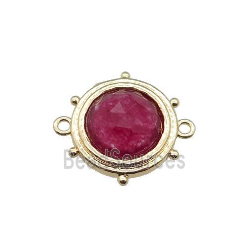 hotpink Synthetic Tourmaline circle connector, gold plated