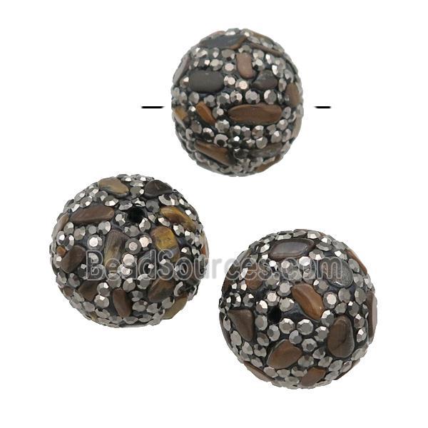 round Tiger Eye Beads paved rhinestone