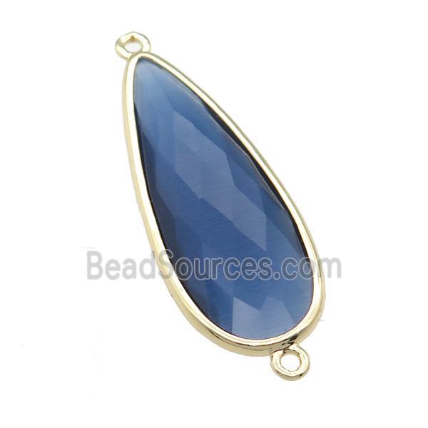 blue Crystal Glass teardrop connector, faceted, gold plated