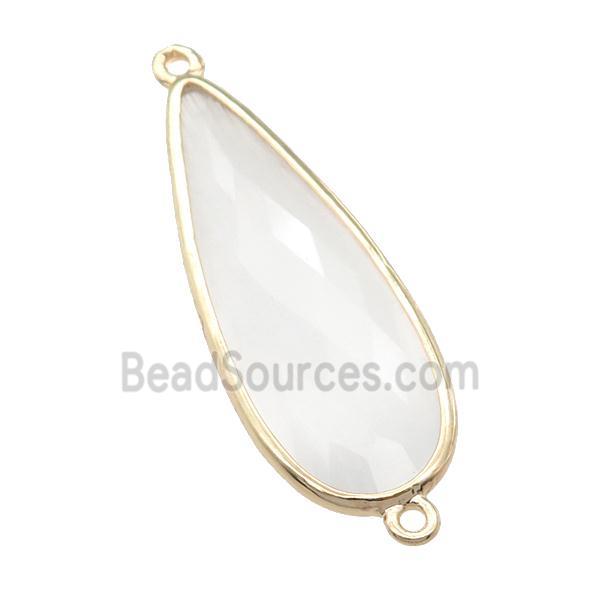 white Crystal Glass teardrop connector, faceted, gold plated