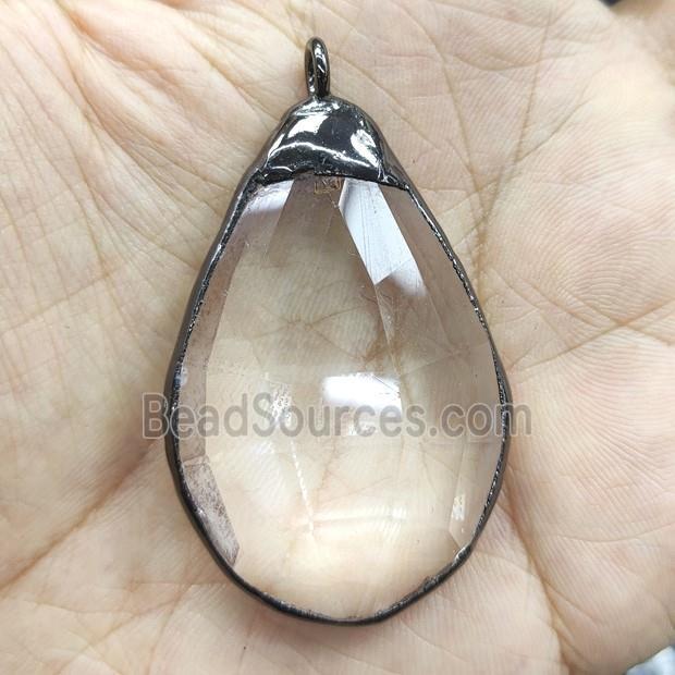 Crystal Glass teardrop pendant, black plated