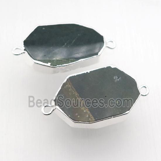 Ocean Agate slice connector, silver plated