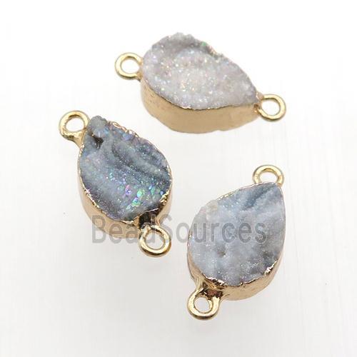 Solar Agate Druzy teardrop connector, gold plated