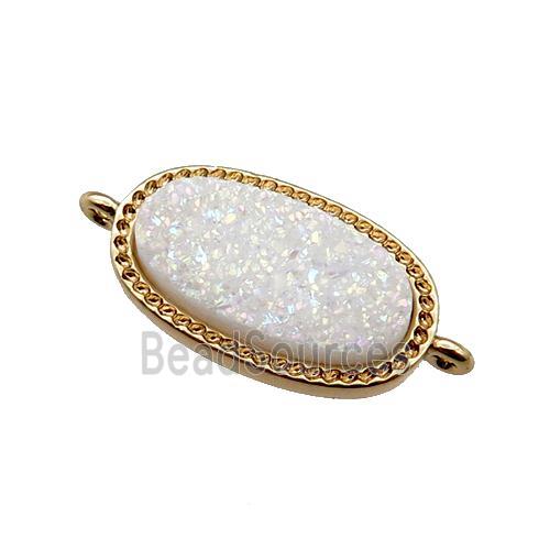 white druzy quartz oval connector, gold plated