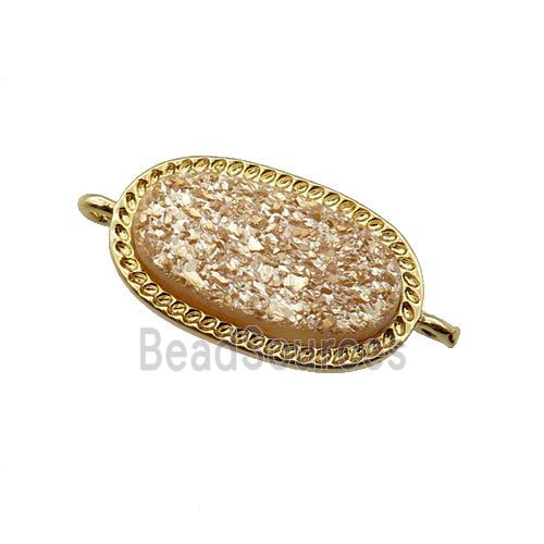 champagne druzy quartz oval connector, gold plated