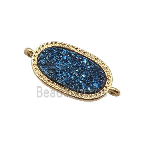 blue druzy quartz oval connector, gold plated