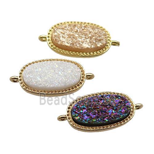 druzy quartz oval connector, gold plated, mixed