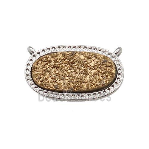 gold druzy quartz oval pendant, platinum plated