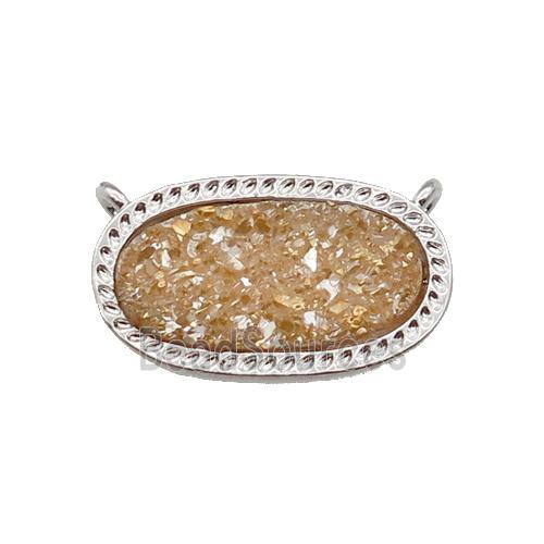 champagne druzy quartz oval pendant, platinum plated