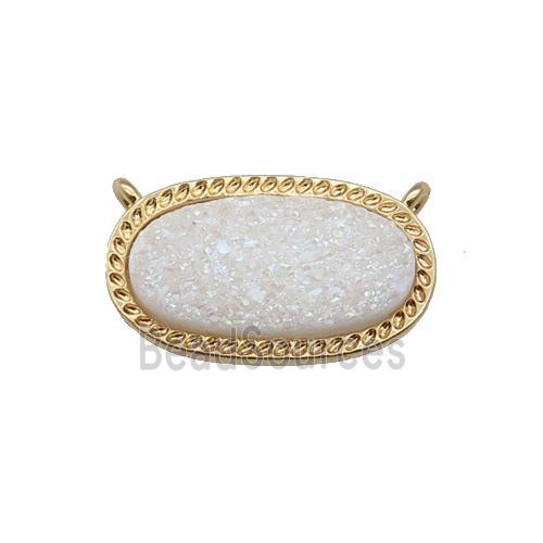 white AB-color druzy quartz oval pendant, gold plated