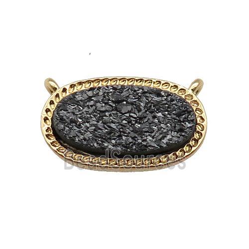 black druzy quartz oval pendant, gold plated